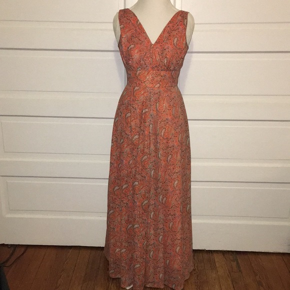 Vintage Evening Dress Orange Paisley Gold Lame - Picture 1 of 8